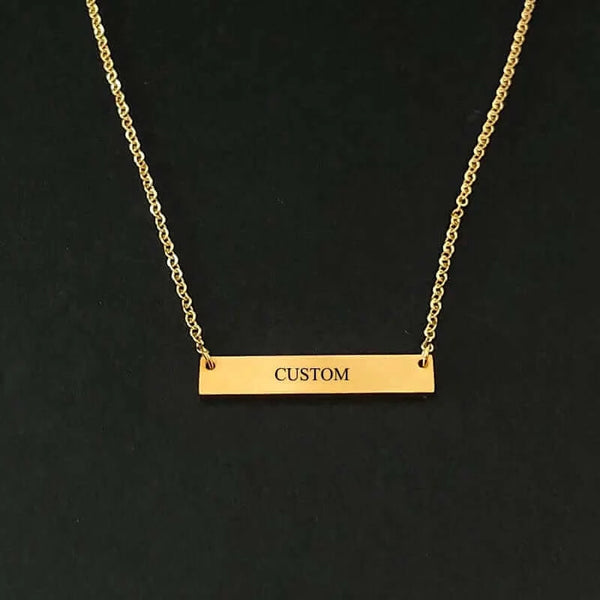 Made Chic Boutique Gold Custom Name Engraving Personalized Square Bar Custom Name Necklace Stainless Steel Pendant Necklace Gold 3 Colors Women/Men Custom Gift