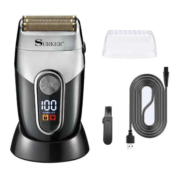 Made Chic Boutique Silver black Surker Electric Shaver for Men Wet Dry Electric Foil Shaver Net Household Travel Beard Trimmer USB Waterproof Electric Razor