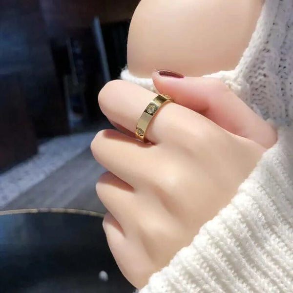 Made Chic Boutique Trendy Stainless Steel Rose Gold Color Love Ring for Women Men Couple Shiny Zircon Rings Jewelry Wedding Gift