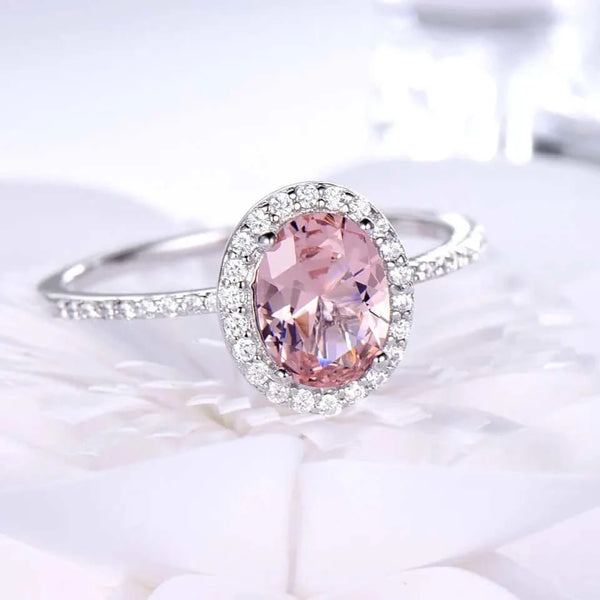 Made Chic Boutique UMCHO 925 Sterling Silver Ring Oval Classic Pink Morganite Rings For Women Engagement Gemstone Wedding Band Fine Jewelry Gift