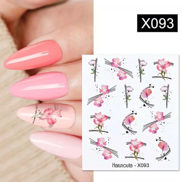 Made Chic Boutique X093 Pink Spring Flower Leaves Nail Water Decals - DIY Nail Art Stickers