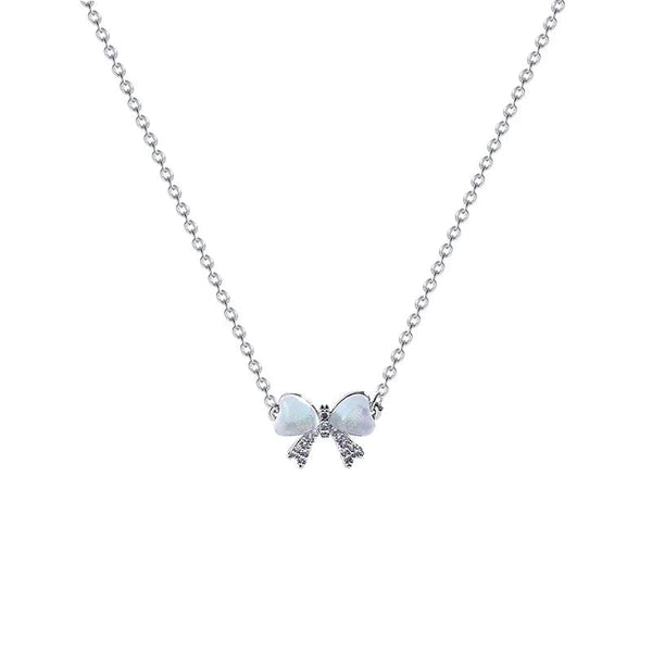 Made Chic Boutique XL0114-1 Light And Luxurious Opal Bow Necklace Women's Ins Fashionable And Versatile Temperament Small And Fresh Titanium Steel Chain