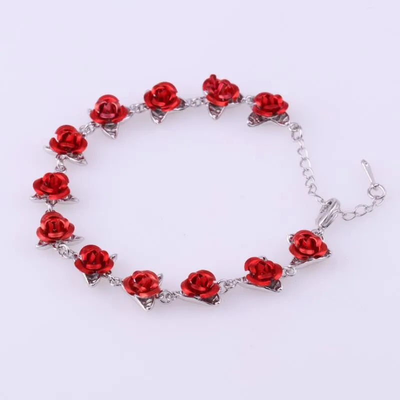 Red Rose Flower Decor Chain Bracelet Elegant Halloween - Temu