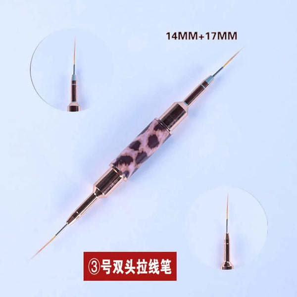 Made Chic Boutique 14mm and 17mm Nail Art Liner Brushes Double Head Leopard Print Acrylic French Stripe Drawing Painting Pen Gel Polish Nail Art Manicure Tools