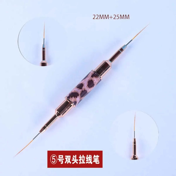 Made Chic Boutique 22mm and 25mm Nail Art Liner Brushes Double Head Leopard Print Acrylic French Stripe Drawing Painting Pen Gel Polish Nail Art Manicure Tools