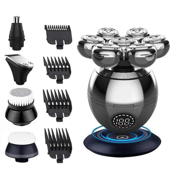 Made Chic Boutique 6 IN 1 Set Electric Shaver 7D Floating Cutter Head Base Charging Portable Men Beard Trimmer Clipper Skull Shaver Waterproof Shaving