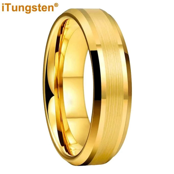 Made Chic Boutique 6mm Gold Color / 5 iTungsten 6mm 8mm Engagement Wedding Band Gold Plated Tungsten Finger Ring for Men Women Couple Fashion Jewelry Comfort Fit