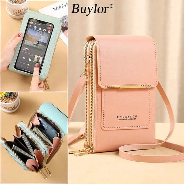 Made Chic Boutique Buylor Women's Handbag Touch Screen Cell Phone Purse Shoulder Bag Female Cheap Small Wallet Soft Leather Crossbody сумка женская