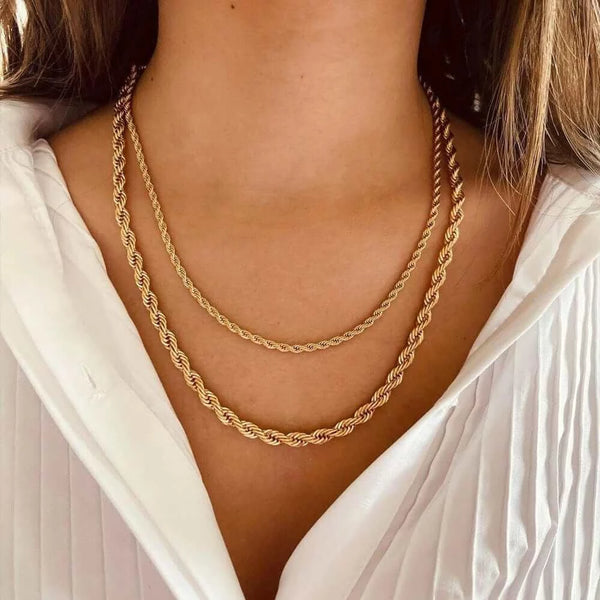 Made Chic Boutique e-Manco 3/4MM 316L Rope Chain Necklace Stainless Steel Never Fade Waterproof Choker Men Women Jewelry Gold Color Chains Gif