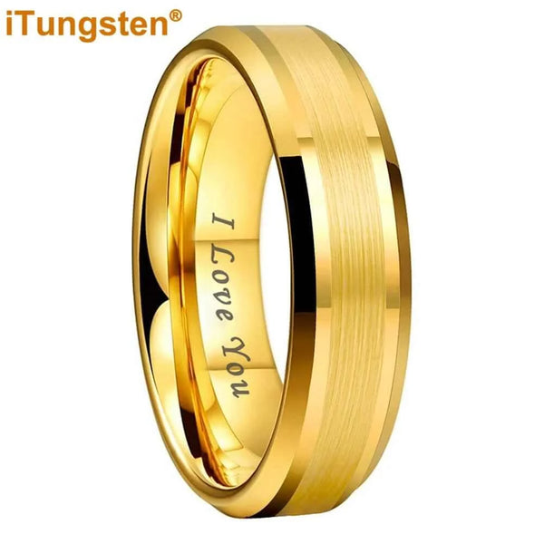 Made Chic Boutique I love you 6mm / 5 iTungsten 6mm 8mm Engagement Wedding Band Gold Plated Tungsten Finger Ring for Men Women Couple Fashion Jewelry Comfort Fit