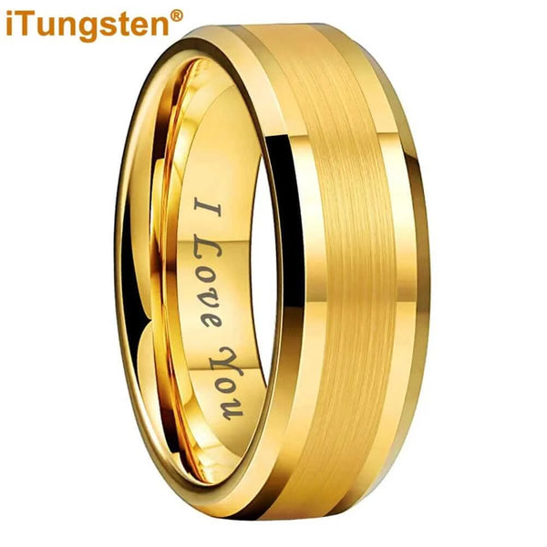 Made Chic Boutique I love you 8mm / 5 iTungsten 6mm 8mm Engagement Wedding Band Gold Plated Tungsten Finger Ring for Men Women Couple Fashion Jewelry Comfort Fit