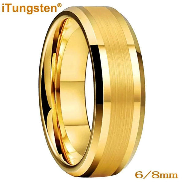 Made Chic Boutique iTungsten 6mm 8mm Engagement Wedding Band Gold Plated Tungsten Finger Ring for Men Women Couple Fashion Jewelry Comfort Fit
