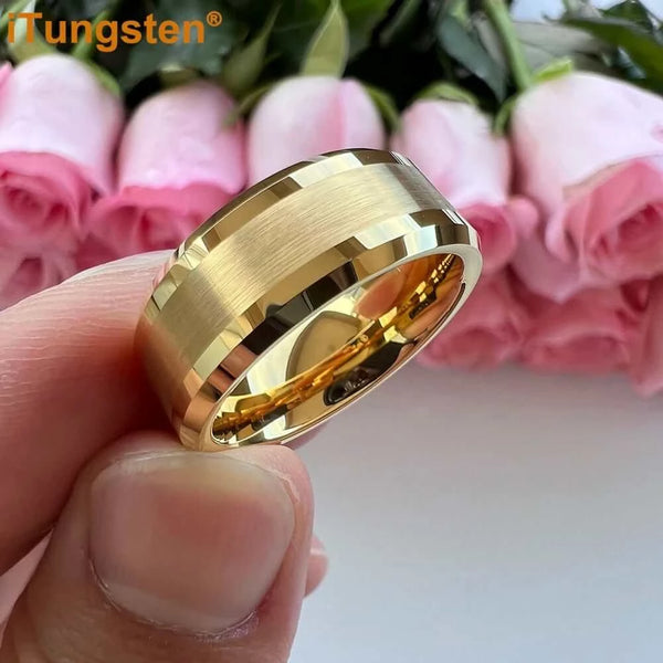 Made Chic Boutique iTungsten 6mm 8mm Engagement Wedding Band Gold Plated Tungsten Finger Ring for Men Women Couple Fashion Jewelry Comfort Fit