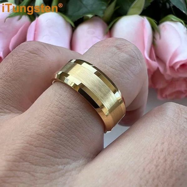 Made Chic Boutique iTungsten 6mm 8mm Engagement Wedding Band Gold Plated Tungsten Finger Ring for Men Women Couple Fashion Jewelry Comfort Fit