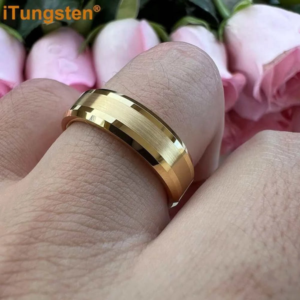 Made Chic Boutique iTungsten 6mm 8mm Engagement Wedding Band Gold Plated Tungsten Finger Ring for Men Women Couple Fashion Jewelry Comfort Fit