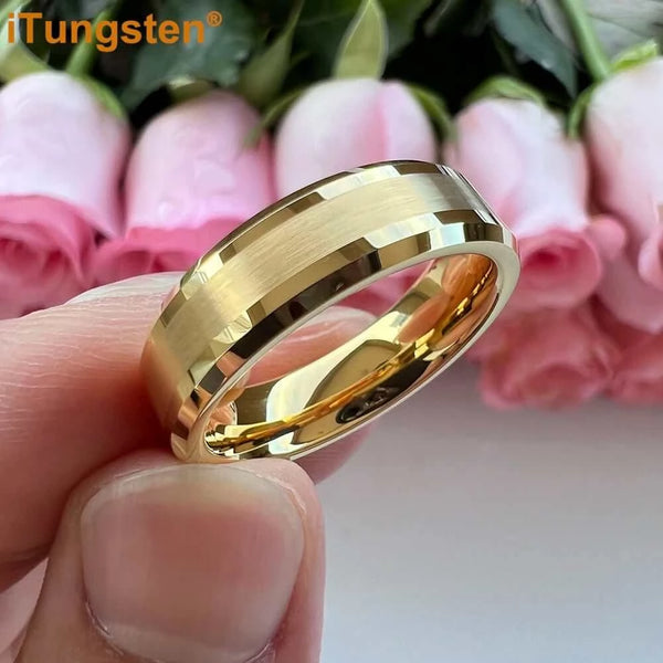 Made Chic Boutique iTungsten 6mm 8mm Engagement Wedding Band Gold Plated Tungsten Finger Ring for Men Women Couple Fashion Jewelry Comfort Fit