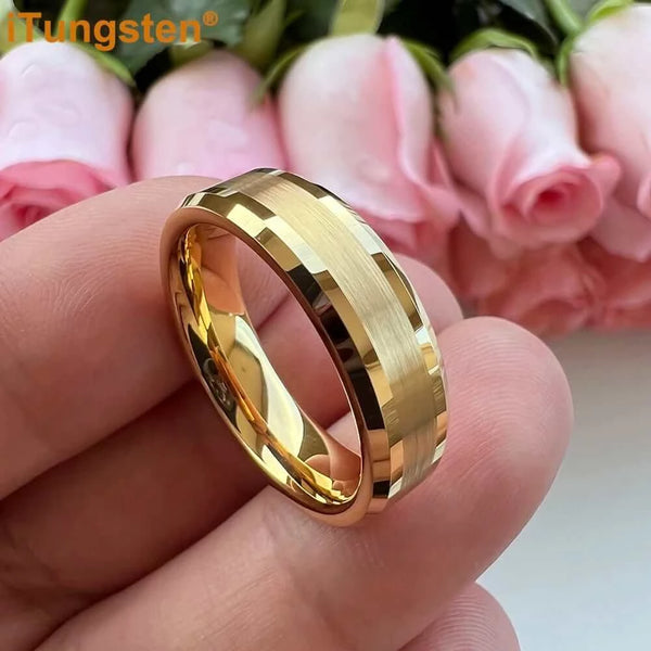 Made Chic Boutique iTungsten 6mm 8mm Engagement Wedding Band Gold Plated Tungsten Finger Ring for Men Women Couple Fashion Jewelry Comfort Fit