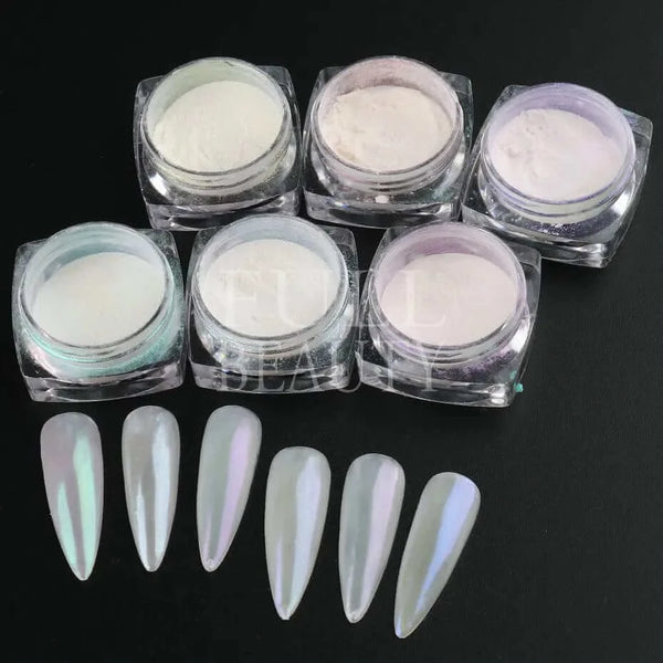 Made Chic Boutique Pearl White Nails Glitter Aurora Yellow Pink Chrome Moonlight Powders Fritillary Shell Mirror Pigment Dust Nail Decoration #Y459