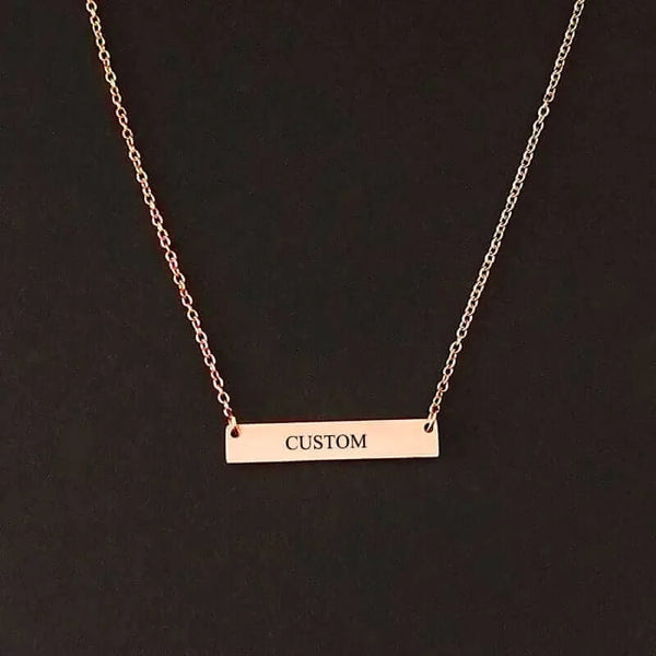 Made Chic Boutique Rose Gold Custom Name Engraving Personalized Square Bar Custom Name Necklace Stainless Steel Pendant Necklace Gold 3 Colors Women/Men Custom Gift