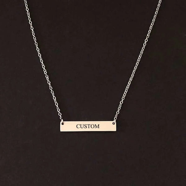 Made Chic Boutique Silver Custom Name Engraving Personalized Square Bar Custom Name Necklace Stainless Steel Pendant Necklace Gold 3 Colors Women/Men Custom Gift