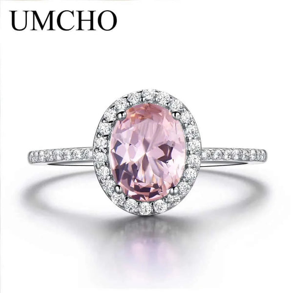 Made Chic Boutique UMCHO 925 Sterling Silver Ring Oval Classic Pink Morganite Rings For Women Engagement Gemstone Wedding Band Fine Jewelry Gift