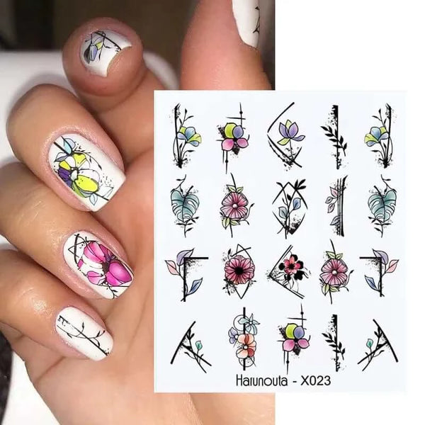 Made Chic Boutique X023 Pink Spring Flower Leaves Nail Water Decals - DIY Nail Art Stickers