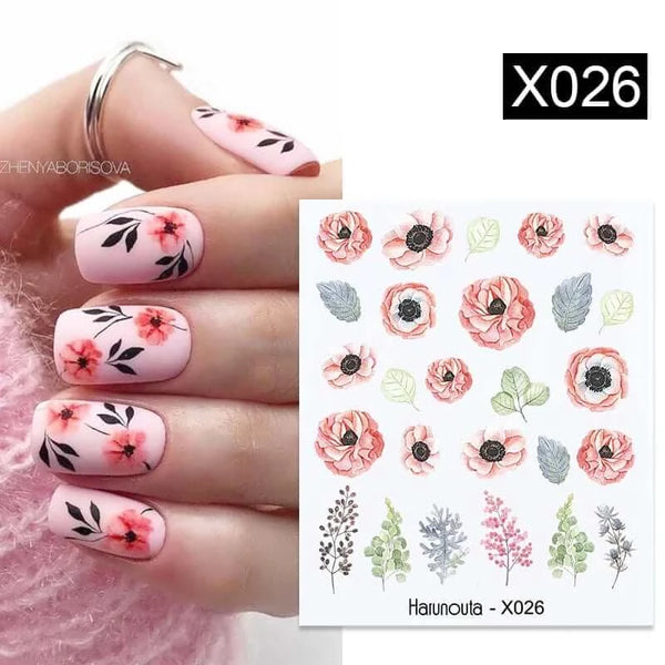 Made Chic Boutique X026 Pink Spring Flower Leaves Nail Water Decals - DIY Nail Art Stickers