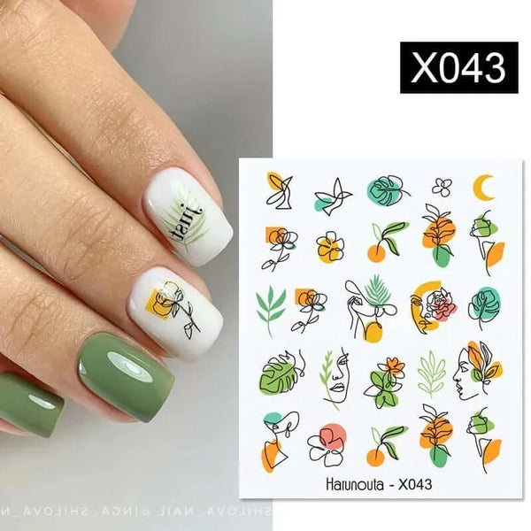 Made Chic Boutique X043 Pink Spring Flower Leaves Nail Water Decals - DIY Nail Art Stickers