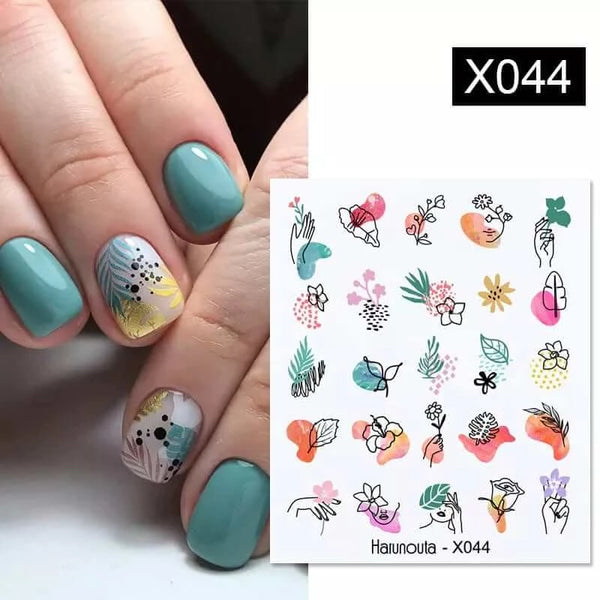 Made Chic Boutique X044 Pink Spring Flower Leaves Nail Water Decals - DIY Nail Art Stickers