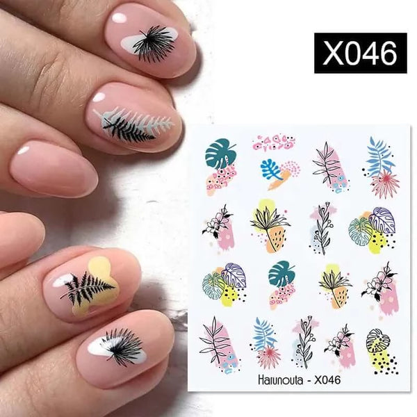 Made Chic Boutique X046 Pink Spring Flower Leaves Nail Water Decals - DIY Nail Art Stickers