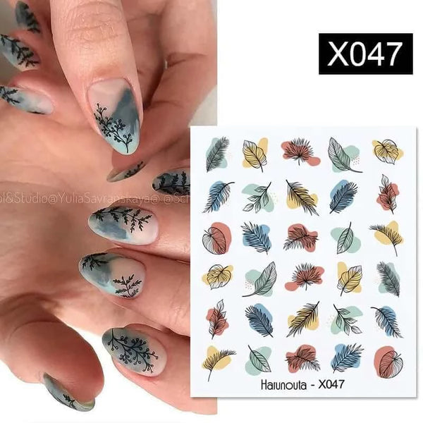 Made Chic Boutique X047 Pink Spring Flower Leaves Nail Water Decals - DIY Nail Art Stickers