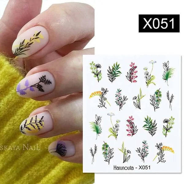 Made Chic Boutique X051 Pink Spring Flower Leaves Nail Water Decals - DIY Nail Art Stickers