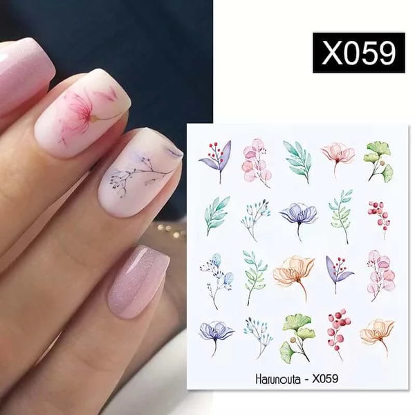 Made Chic Boutique X059 Pink Spring Flower Leaves Nail Water Decals - DIY Nail Art Stickers