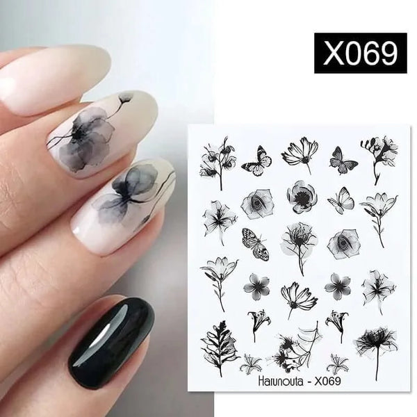 Made Chic Boutique X069 Pink Spring Flower Leaves Nail Water Decals - DIY Nail Art Stickers