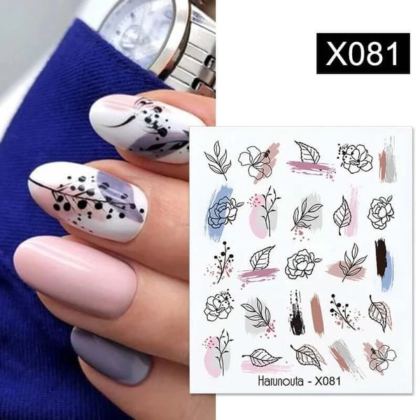 Made Chic Boutique X081 Pink Spring Flower Leaves Nail Water Decals - DIY Nail Art Stickers