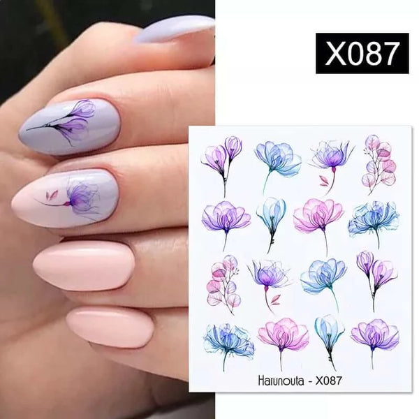 Made Chic Boutique X087 Pink Spring Flower Leaves Nail Water Decals - DIY Nail Art Stickers