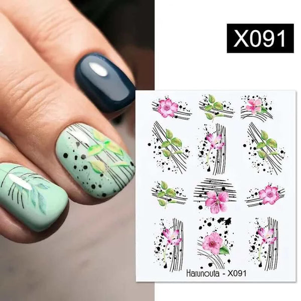 Made Chic Boutique X091 Pink Spring Flower Leaves Nail Water Decals - DIY Nail Art Stickers