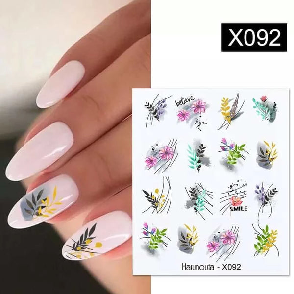 Made Chic Boutique X092 Pink Spring Flower Leaves Nail Water Decals - DIY Nail Art Stickers