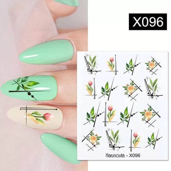 Made Chic Boutique X096 Pink Spring Flower Leaves Nail Water Decals - DIY Nail Art Stickers