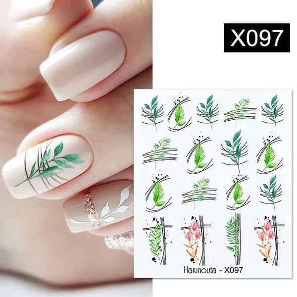 Made Chic Boutique X097 Pink Spring Flower Leaves Nail Water Decals - DIY Nail Art Stickers