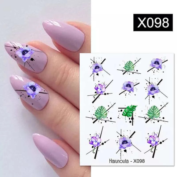 Made Chic Boutique X098 Pink Spring Flower Leaves Nail Water Decals - DIY Nail Art Stickers