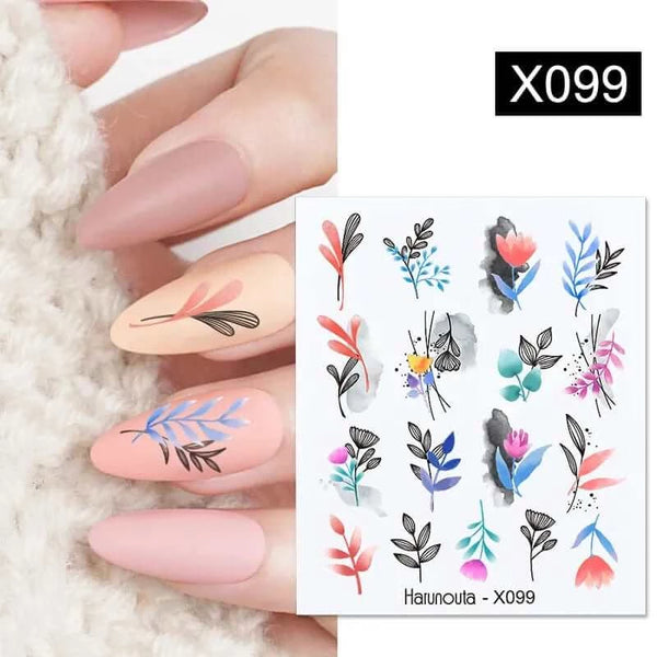 Made Chic Boutique X099 Pink Spring Flower Leaves Nail Water Decals - DIY Nail Art Stickers