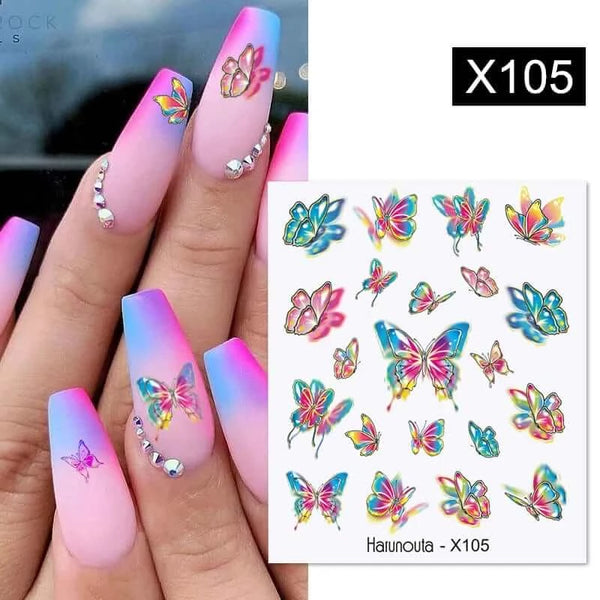 Made Chic Boutique X105 Pink Spring Flower Leaves Nail Water Decals - DIY Nail Art Stickers