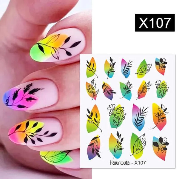 Made Chic Boutique X107 Pink Spring Flower Leaves Nail Water Decals - DIY Nail Art Stickers