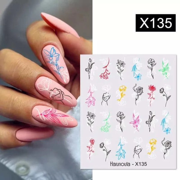 Made Chic Boutique X135 Pink Spring Flower Leaves Nail Water Decals - DIY Nail Art Stickers