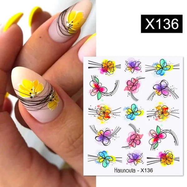 Made Chic Boutique X136 Pink Spring Flower Leaves Nail Water Decals - DIY Nail Art Stickers