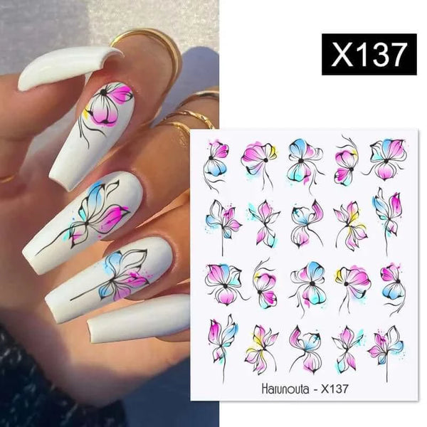 Made Chic Boutique X137 Pink Spring Flower Leaves Nail Water Decals - DIY Nail Art Stickers