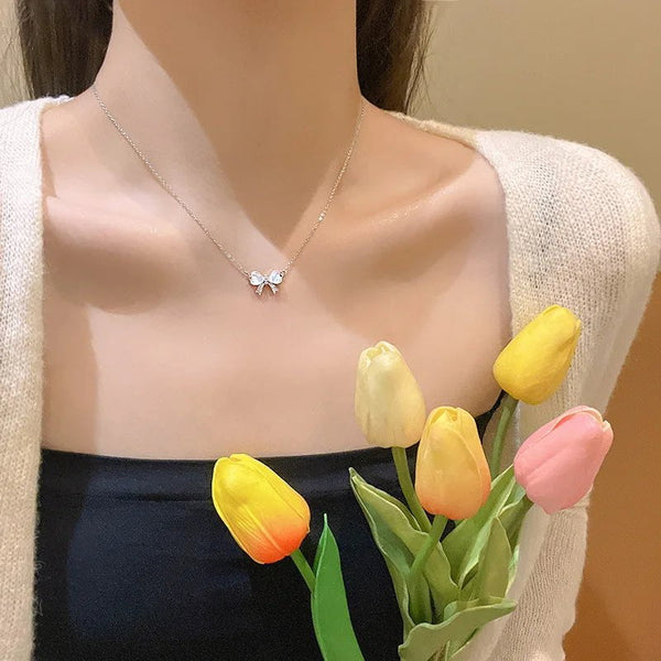 Made Chic Boutique XL0114-1 Light And Luxurious Opal Bow Necklace Women's Ins Fashionable And Versatile Temperament Small And Fresh Titanium Steel Chain