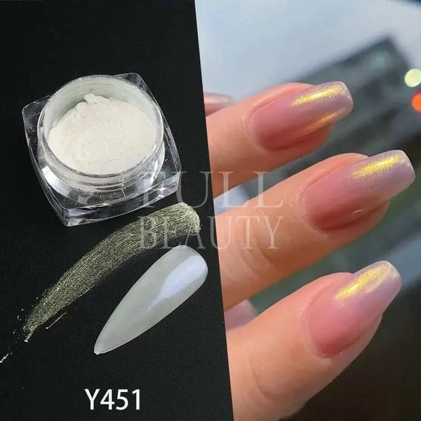 Made Chic Boutique Y451 Pearl White Nails Glitter Aurora Yellow Pink Chrome Moonlight Powders Fritillary Shell Mirror Pigment Dust Nail Decoration #Y459